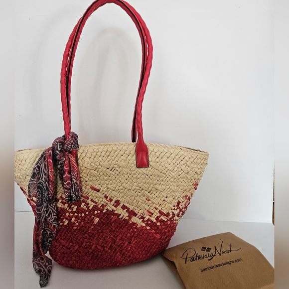 Patricia Nash Calypso Woven Straw Tote w/ GreekOmbre Scarf - Picture 6 of 11
